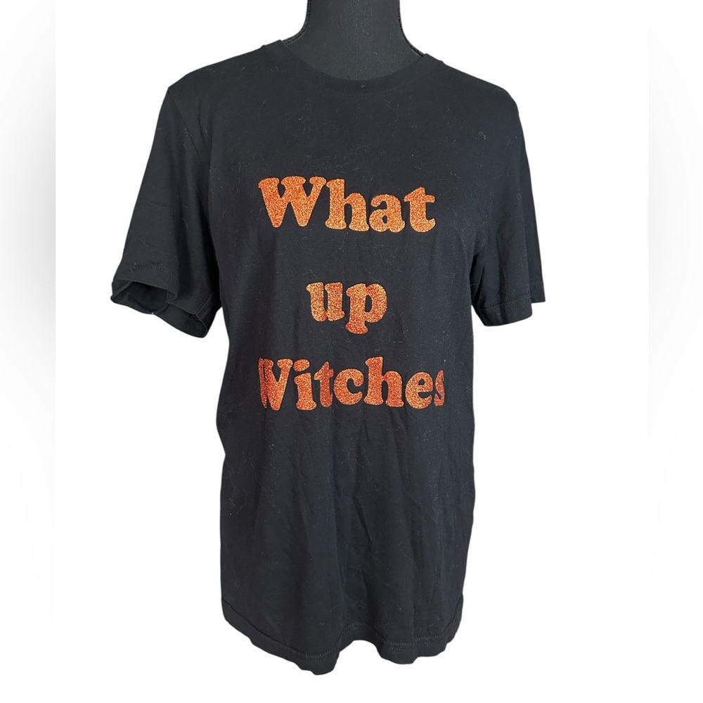 Bella Canvas Orange Glitter “What Up Witches” Black Tee | Size M